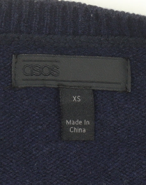 ASOS Men's Blue Lambswool Crew Neck Jumper XS Long Sleeve