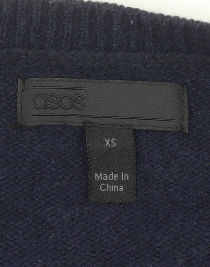 ASOS Men's Blue Lambswool Crew Neck Jumper XS Long Sleeve