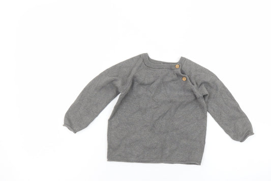 F&F Grey Knit Baby Jumper 12-18 Months Button Shoulder Long Sleeve