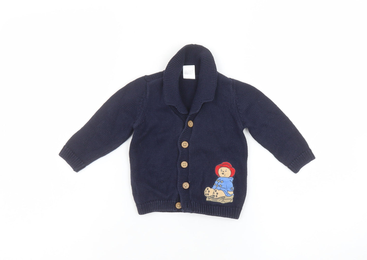 F&F Blue Cotton Paddington Bear Baby Cardigan 3-6 Months Button Knit