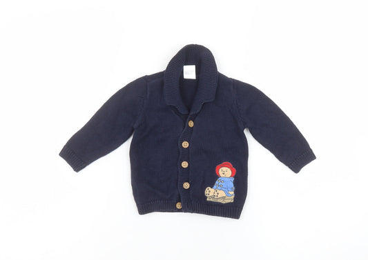 F&F Blue Cotton Paddington Bear Baby Cardigan 3-6 Months Button Knit
