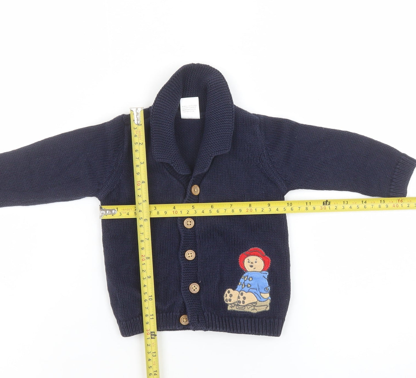 F&F Blue Cotton Paddington Bear Baby Cardigan 3-6 Months Button Knit