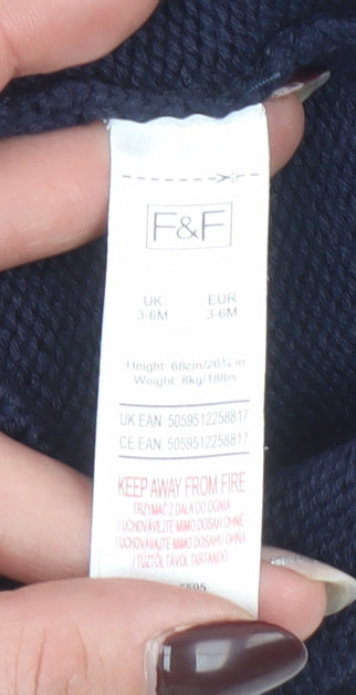 F&F Blue Cotton Paddington Bear Baby Cardigan 3-6 Months Button Knit