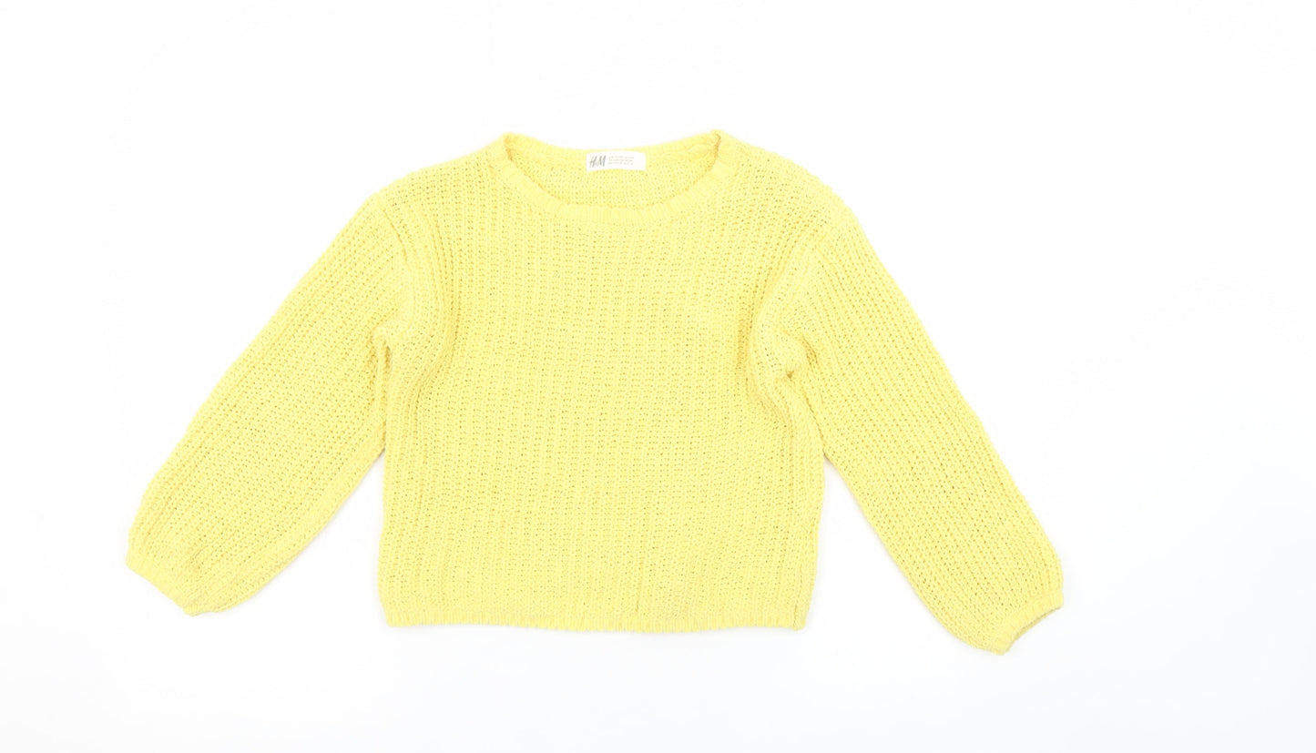 H&M Girls Yellow Knitted Pullover Jumper Size 7-8 Years Polyester