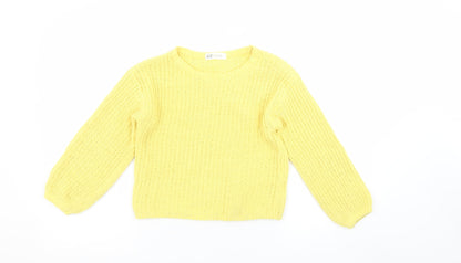 H&M Girls Yellow Knitted Pullover Jumper Size 7-8 Years Polyester