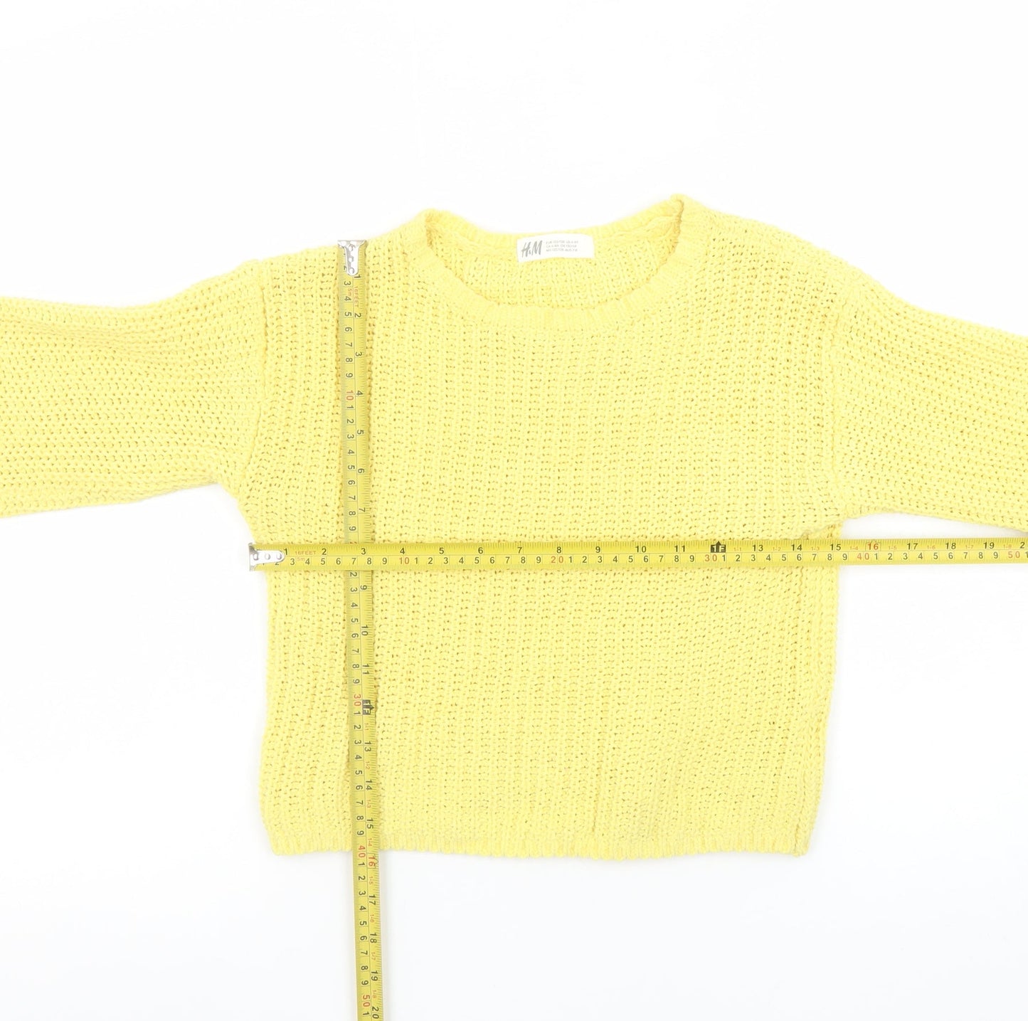 H&M Girls Yellow Knitted Pullover Jumper Size 7-8 Years Polyester