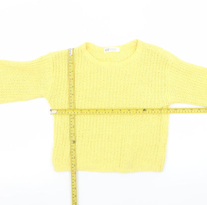 H&M Girls Yellow Knitted Pullover Jumper Size 7-8 Years Polyester