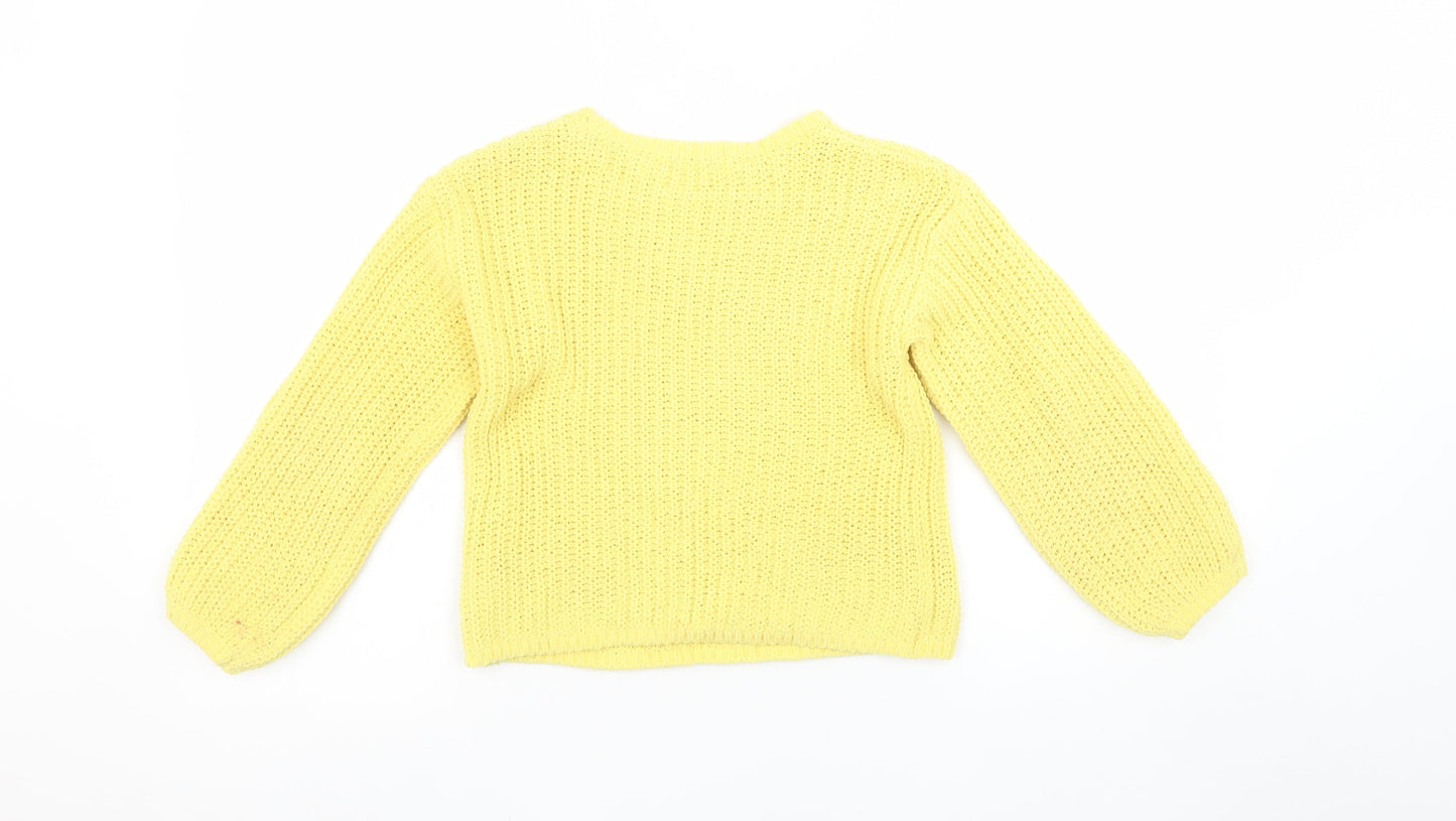 H&M Girls Yellow Knitted Pullover Jumper Size 7-8 Years Polyester