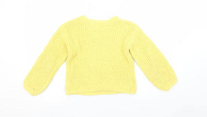 H&M Girls Yellow Knitted Pullover Jumper Size 7-8 Years Polyester
