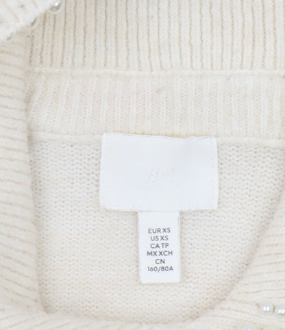 H&M Womens Ivory Beaded Collar Pullover Jumper XS