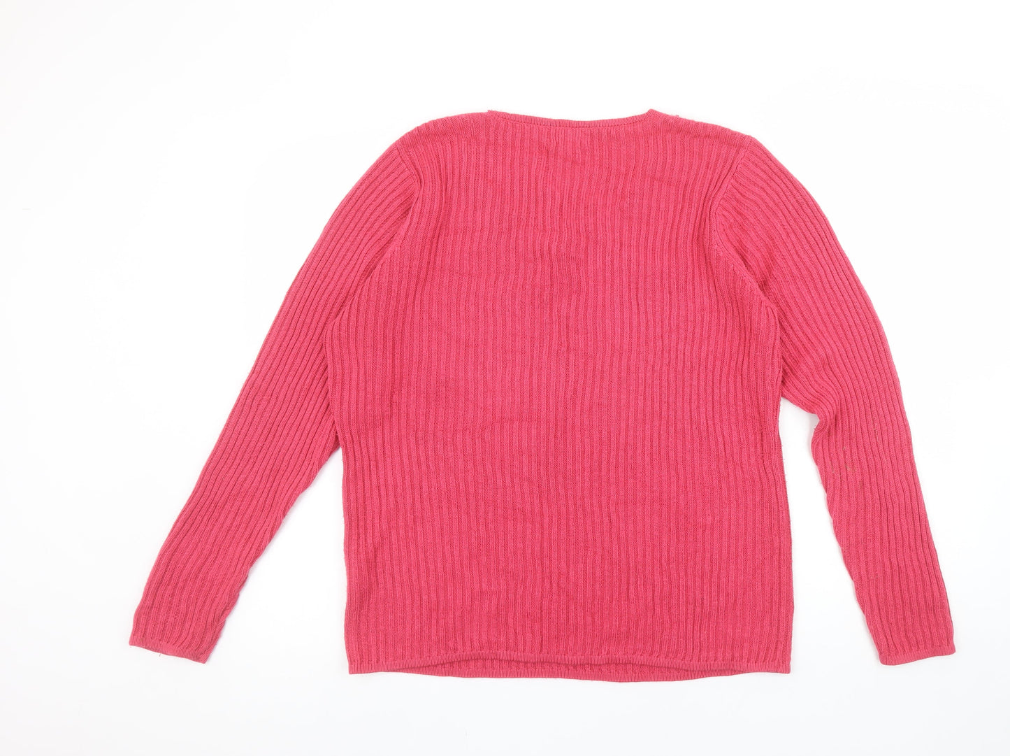 Cotton Traders Women’s Pink Crochet Neck Long Sleeve Knit Jumper Size 10/12