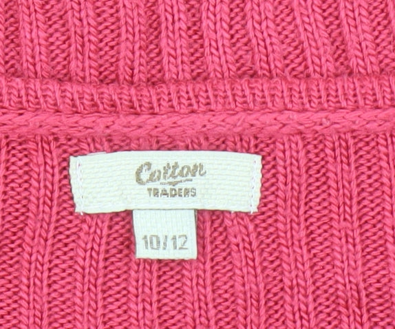 Cotton Traders Women’s Pink Crochet Neck Long Sleeve Knit Jumper Size 10/12