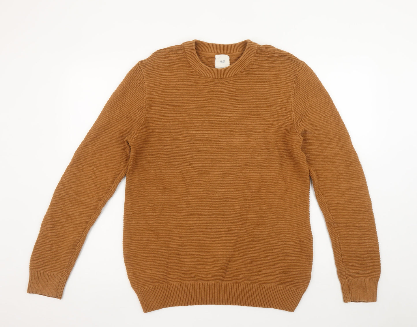 H&M Men Brown Cotton Crew Neck Knit Jumper M
