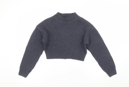 New Look Girls Grey Acrylic Knit Long Sleeve Pullover Jumper Age 9