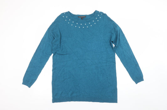 Love Knitwear Women's Blue Beaded Long Sleeve Jumper Size 12