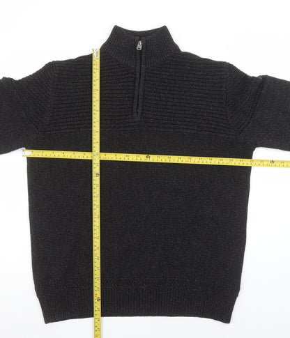 Tu Men’s Black High Neck Half Zip Knit Jumper Size M