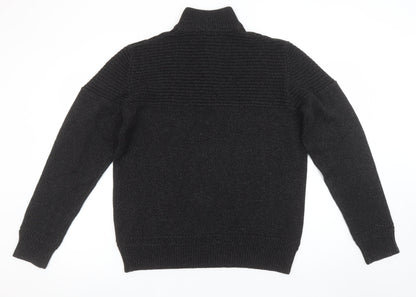 Tu Men’s Black High Neck Half Zip Knit Jumper Size M