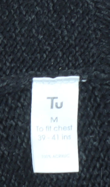 Tu Men’s Black High Neck Half Zip Knit Jumper Size M