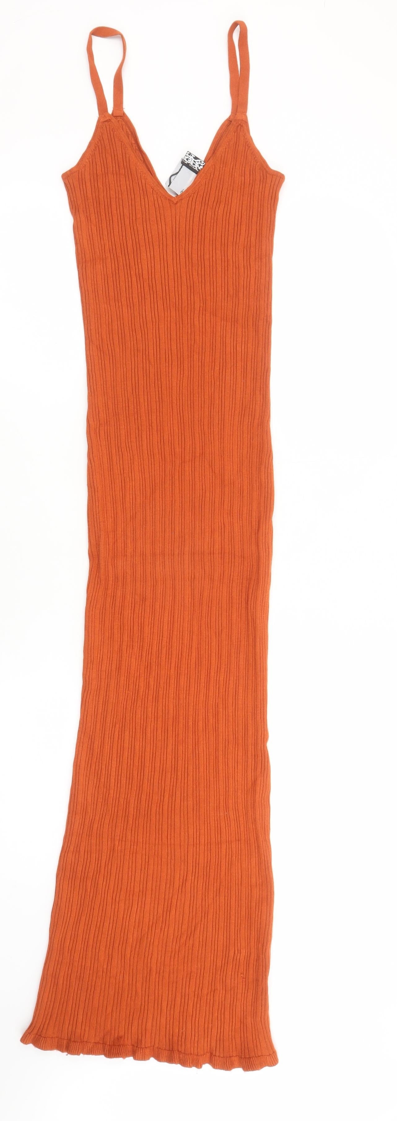 ASOS DESIGN Women’s Orange Viscose Ribbed Long Slip Dress Size 8-10