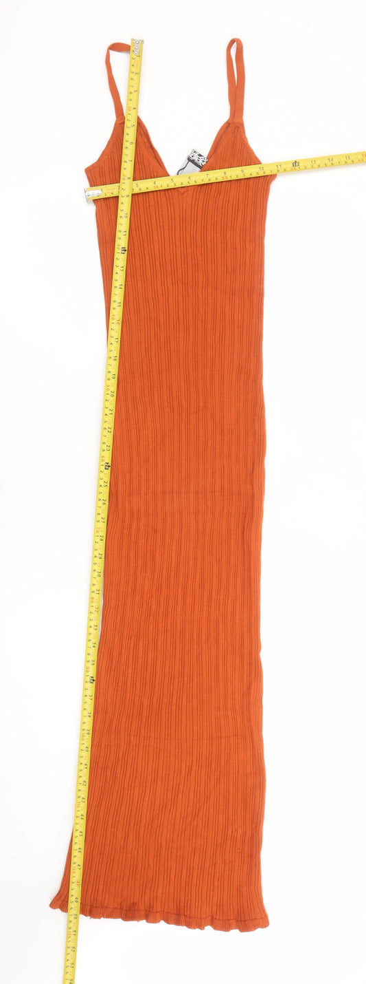 ASOS DESIGN Women’s Orange Viscose Ribbed Long Slip Dress Size 8-10