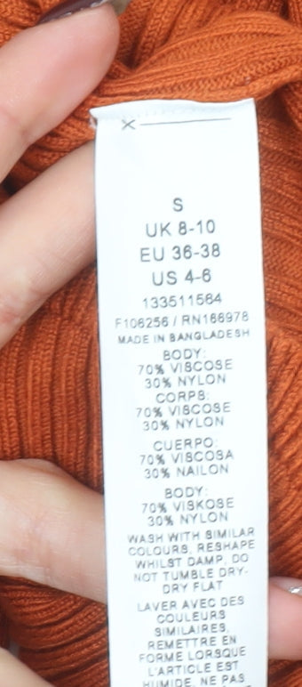 ASOS DESIGN Women’s Orange Viscose Ribbed Long Slip Dress Size 8-10