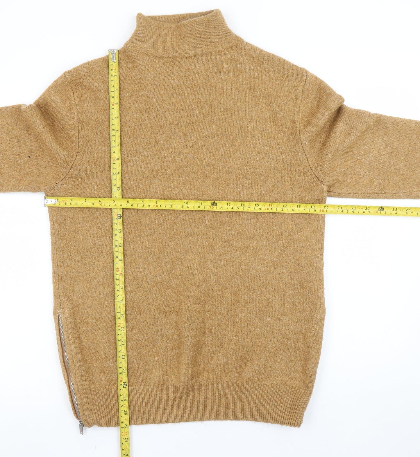 Topman Men's Beige Wool Roll Neck Zip Jumper Size M