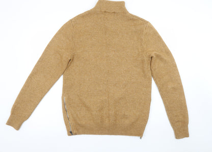 Topman Men's Beige Wool Roll Neck Zip Jumper Size M
