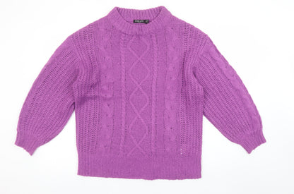 Brave Soul Women’s Purple Mock Neck Chunky Knit Jumper Size 10