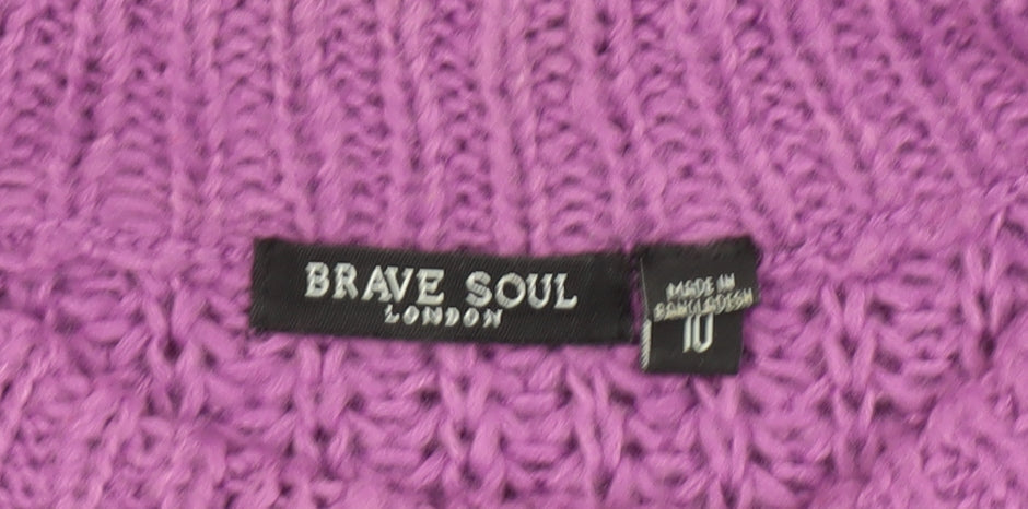 Brave Soul Women’s Purple Mock Neck Chunky Knit Jumper Size 10