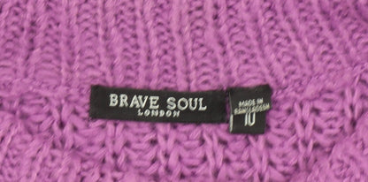 Brave Soul Women’s Purple Mock Neck Chunky Knit Jumper Size 10