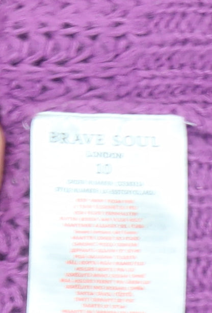 Brave Soul Women’s Purple Mock Neck Chunky Knit Jumper Size 10