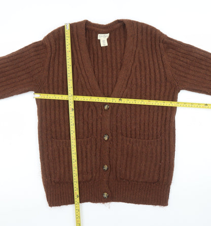 Jessica Simpson Women Brown Chunky-Knit Wool Blend Cardigan XS