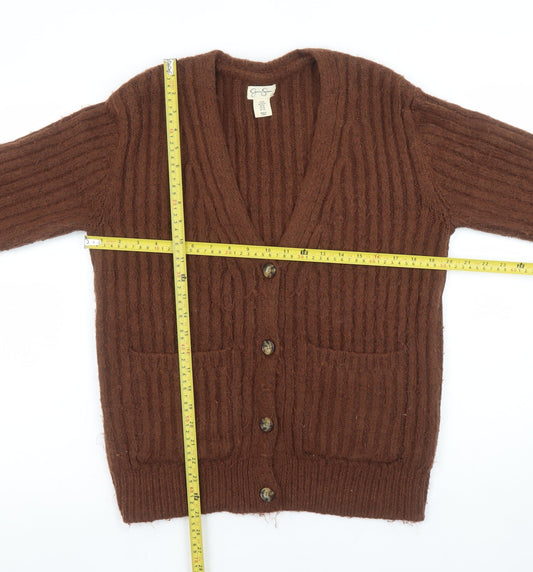 Jessica Simpson Women Brown Chunky-Knit Wool Blend Cardigan XS