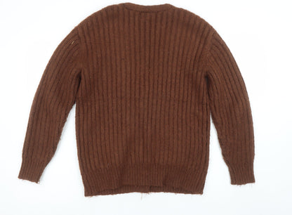 Jessica Simpson Women Brown Chunky-Knit Wool Blend Cardigan XS