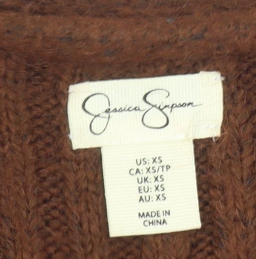 Jessica Simpson Women Brown Chunky-Knit Wool Blend Cardigan XS