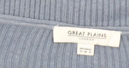 Great Plains Women’s Blue V-Neck Ribbed Knit Jumper Size 12