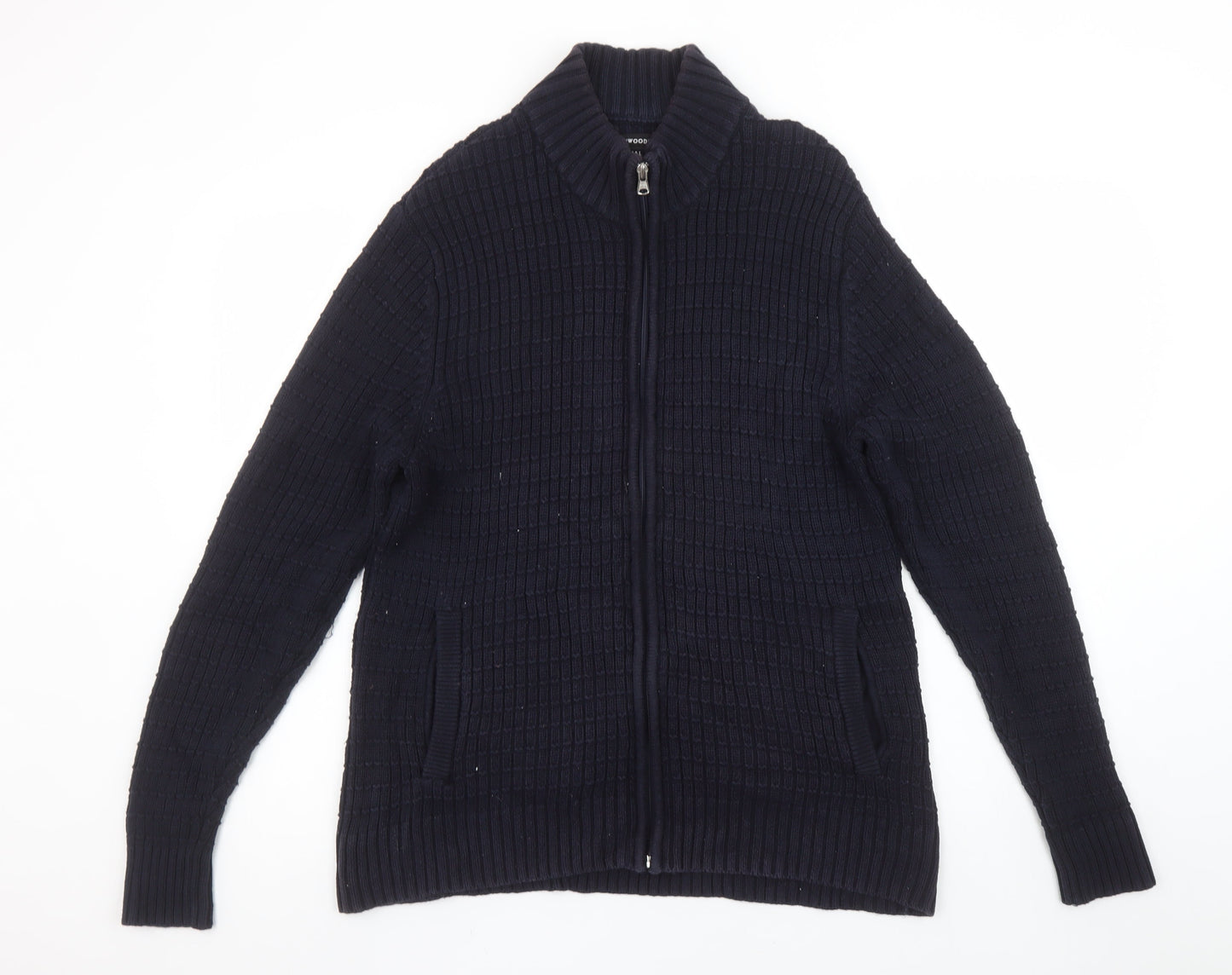 Greenwoods Men’s Blue Full Zip High Neck Knit Jumper M