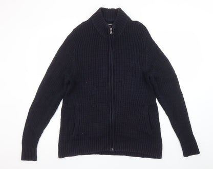 Greenwoods Men’s Blue Full Zip High Neck Knit Jumper M