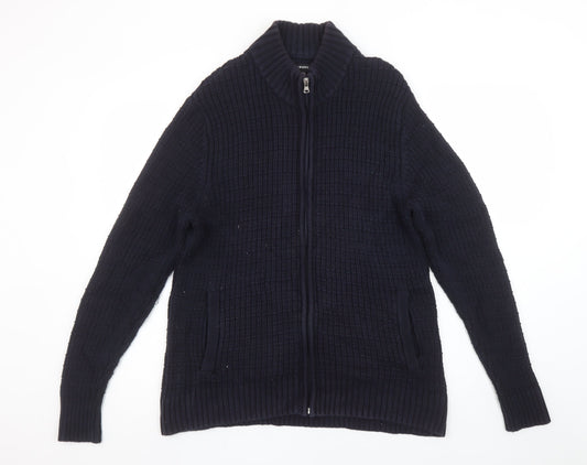 Greenwoods Men’s Blue Full Zip High Neck Knit Jumper M