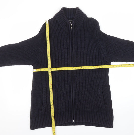 Greenwoods Men’s Blue Full Zip High Neck Knit Jumper M