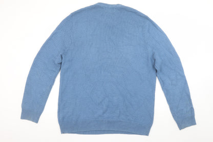 Marks and Spencer Men's Blue Cotton Crew Neck Jumper Size L