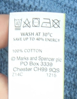 Marks and Spencer Men's Blue Cotton Crew Neck Jumper Size L