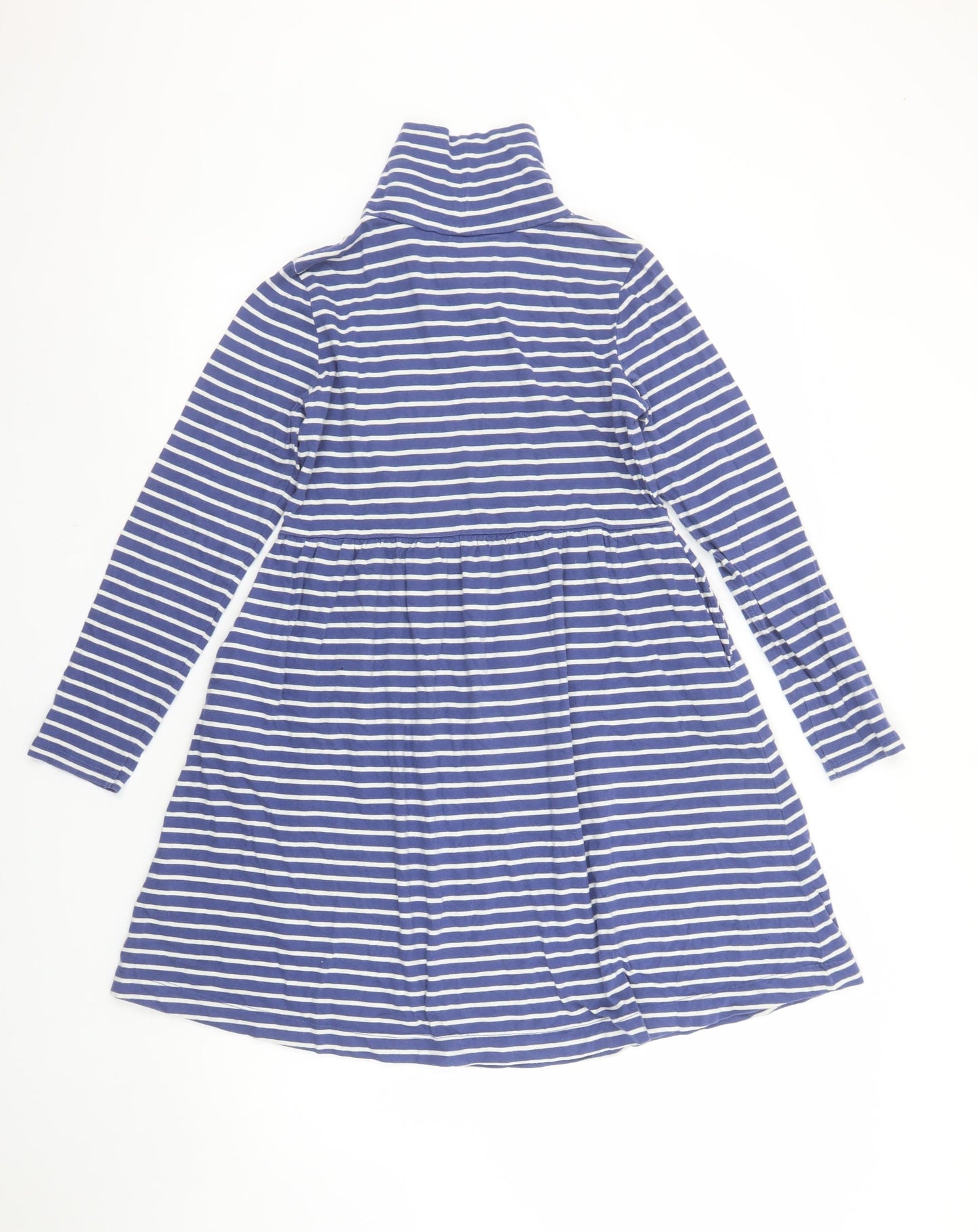 Boden Girls Blue Stripe Roll Neck Skater Dress 11-12 Years Cotton Jersey