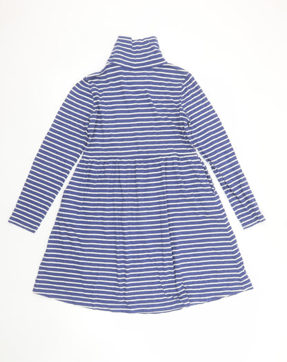 Boden Girls Blue Stripe Roll Neck Skater Dress 11-12 Years Cotton Jersey