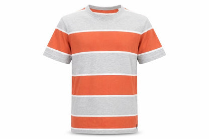 ESPRIT Men’s Grey and Orange Striped T-Shirt Size L Regular Fit