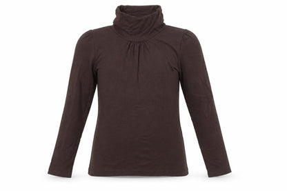 Front view of Tammy girls’ brown roll neck long sleeve viscose top, size 11, years