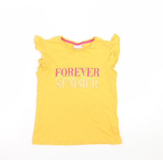 Girls UK Size 9 Years Matalan Yellow Basic T-Shirt