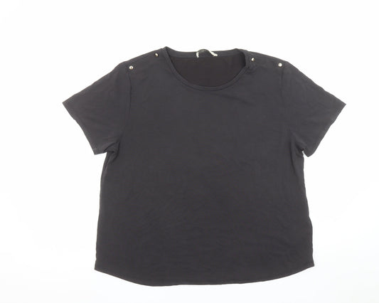 Womens UK Size L Oasis Black Basic T-Shirt