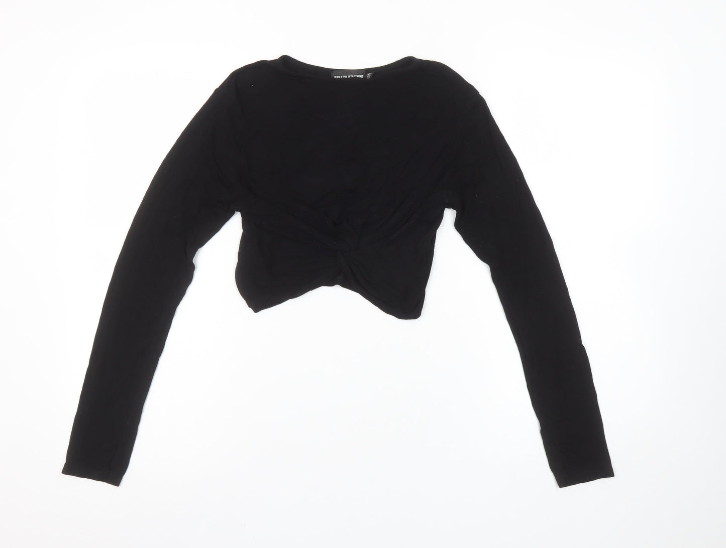 Womens UK Size 8 PRETTYLITTLETHING Black Cropped T-Shirt