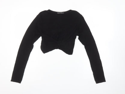 Womens UK Size 8 PRETTYLITTLETHING Black Cropped T-Shirt